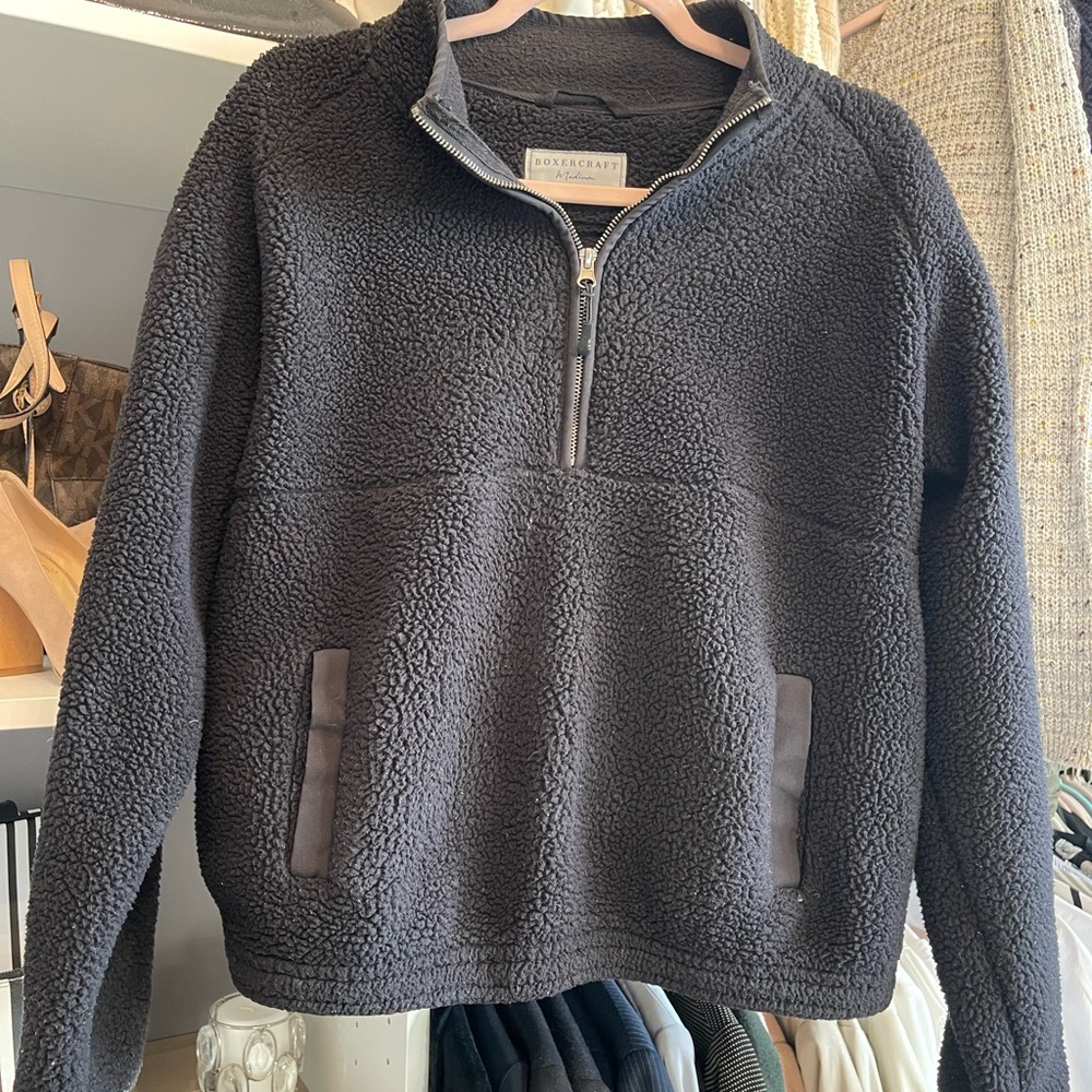 Boxercraft Black Plush Zip Up Jacket with Cozy Mock Neck